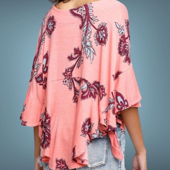 Free People Women Maui Wowie Blouse Tops Size XS Oversize Floral Flutter Sleeves - Picture 6 of 16